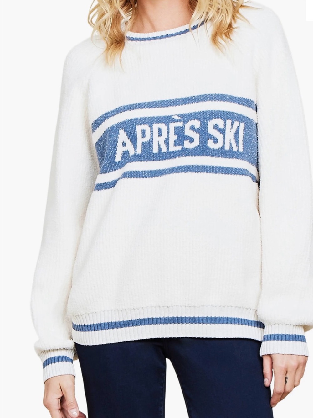 Bearfoot Dreams Apres Ski Cozy White & Blue sweater
